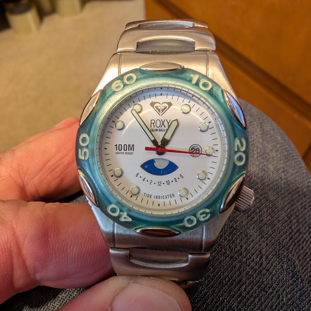 Roxy Silver and Green Quartz Watch